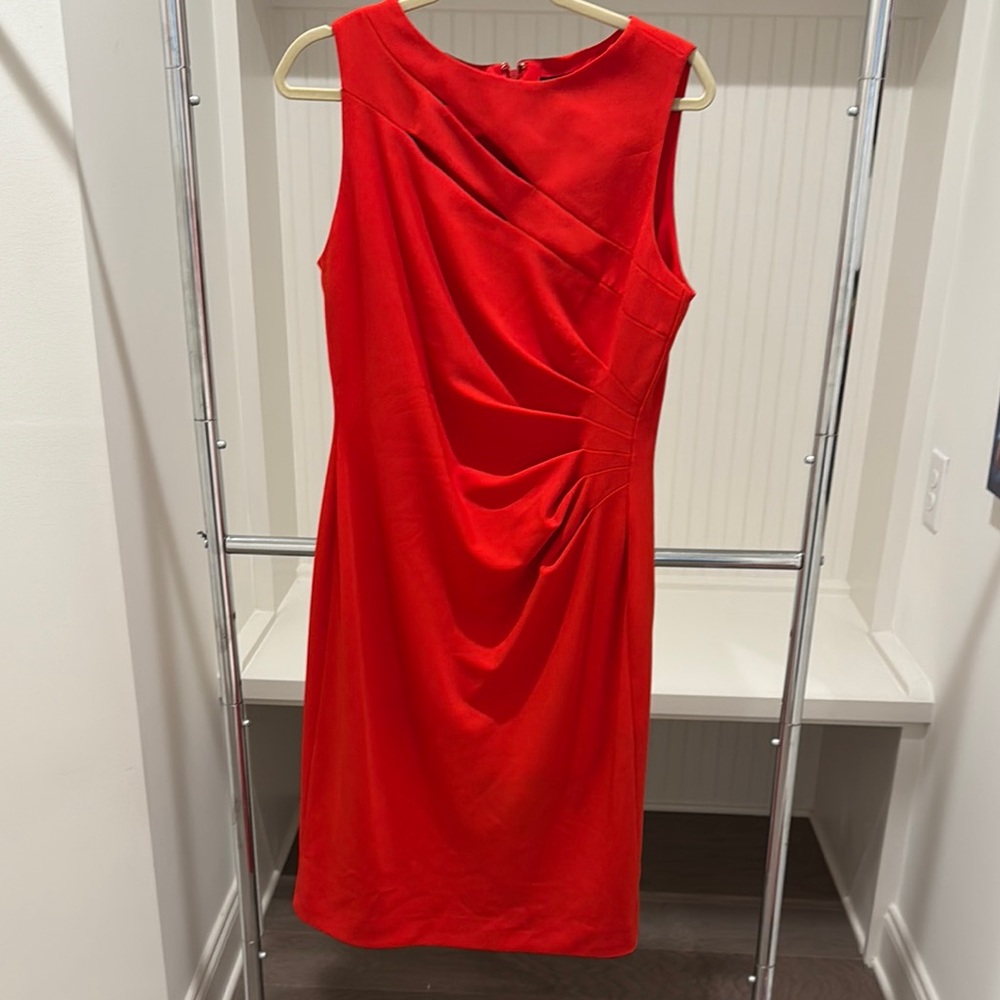 Tahari Red Contemporary Detailed Ruched Sheath Dress